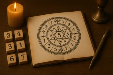 Carnet ouvert illustrant une roue numérologique avec des chiffres ésotériques et une bougie – image de couverture pour la numérologie en ligne sur IdealVoyance